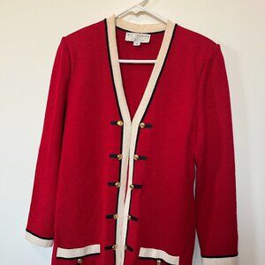 St. John Collection long sleeve Santana knit jacket, sz 4, red with white trim